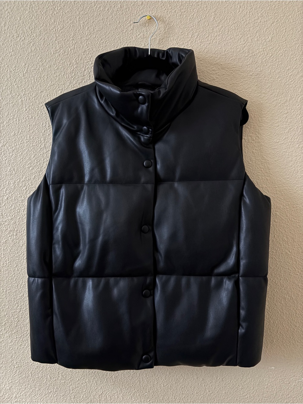 Calvin Klein Black Vegan Leather Puffer Vest - Women
